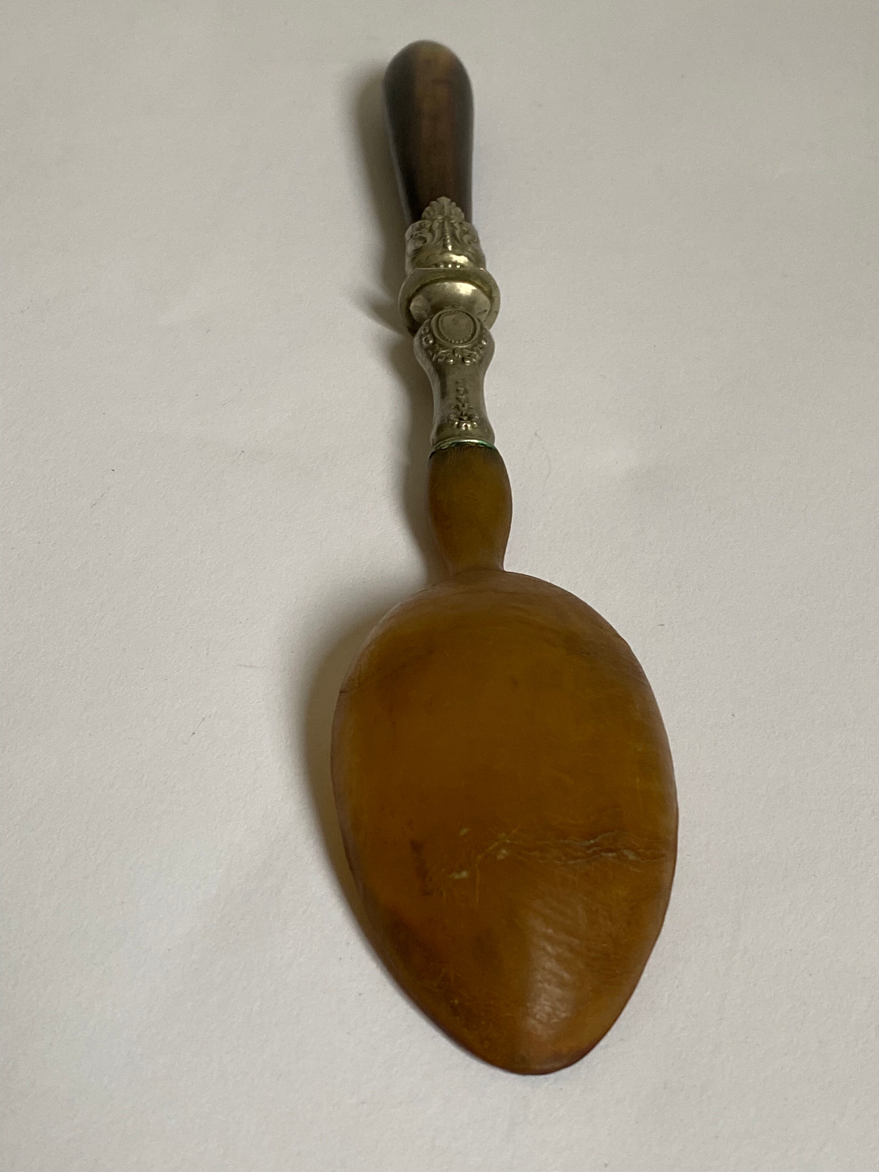 Cuillère en corne et métal argenté