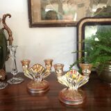 Paire de bougeoirs en verre irisé art déco