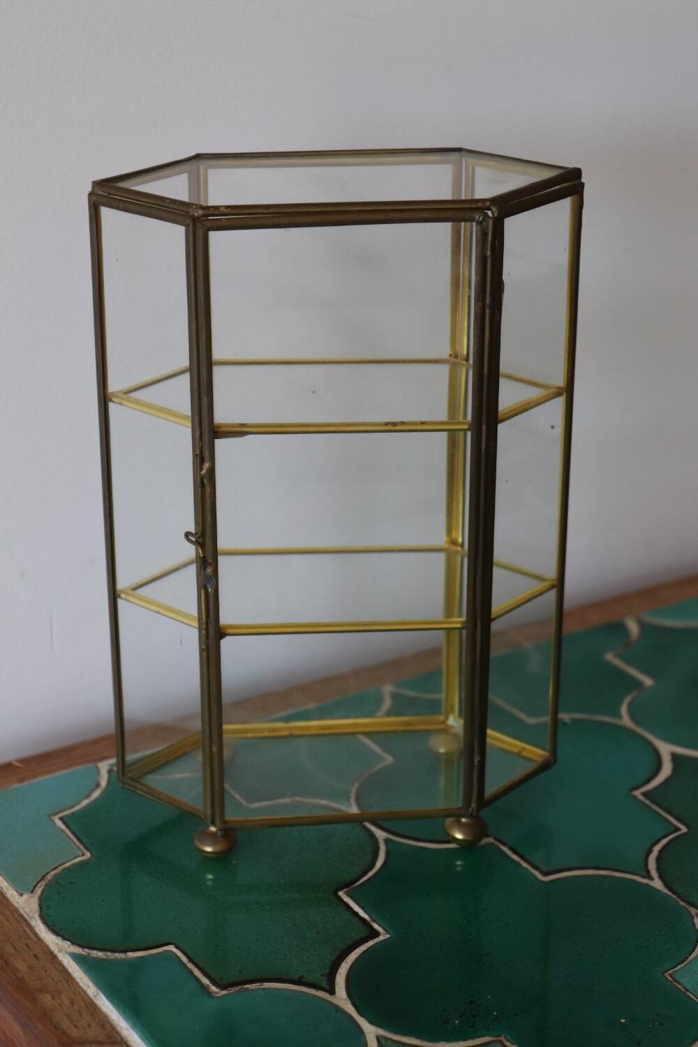 Vintage glass and brass jewelry box