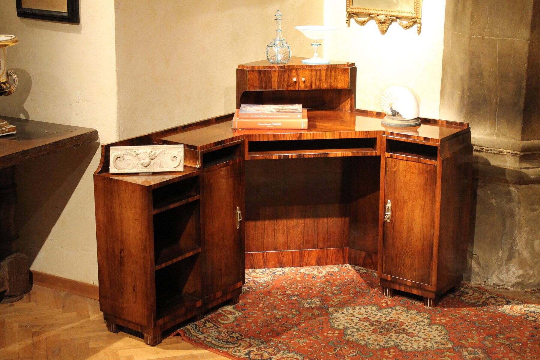 Art Deco Veneer Writing Desk or Vanity Table, 1920s