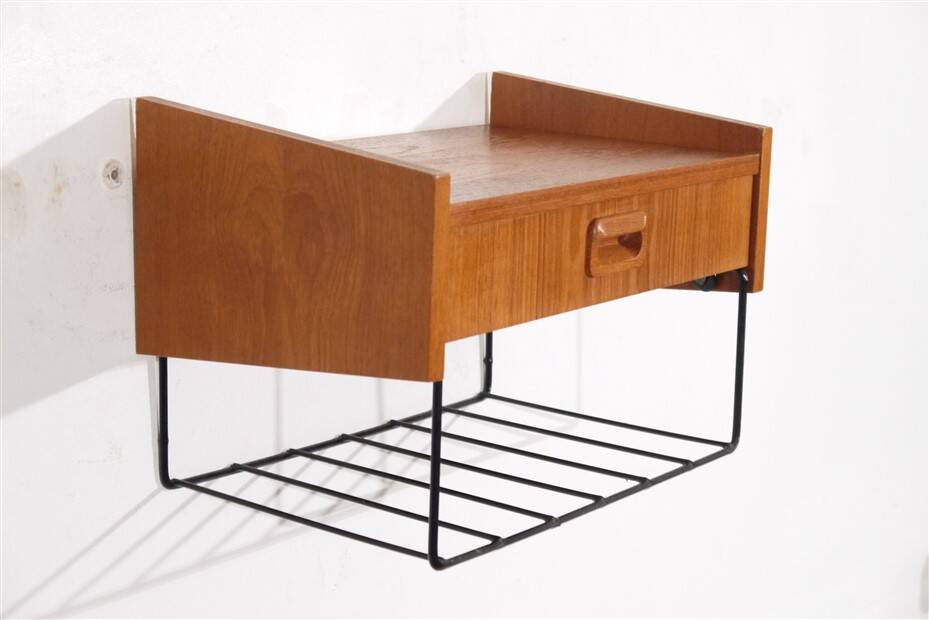 Scandinavian teak wall bedside table 1960