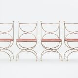 Maison Jansen rare set of 12 steel brass pink velvet chairs 1960