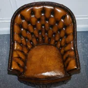 Brown Hand-Dyed Leather Chesterfield Armchairs with Pleated Front, Set of 2