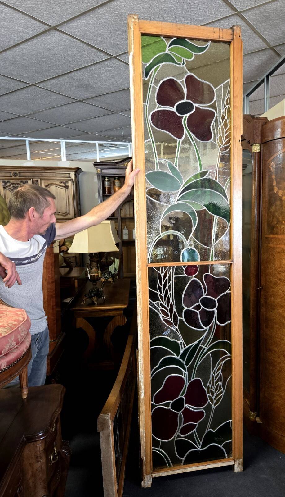 Large stained glass door side from the Art Nouveau period around 1900