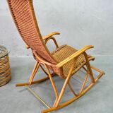 Mid-century bamboo and brass rocking chair and side table from fm, 1950s, set of 2.