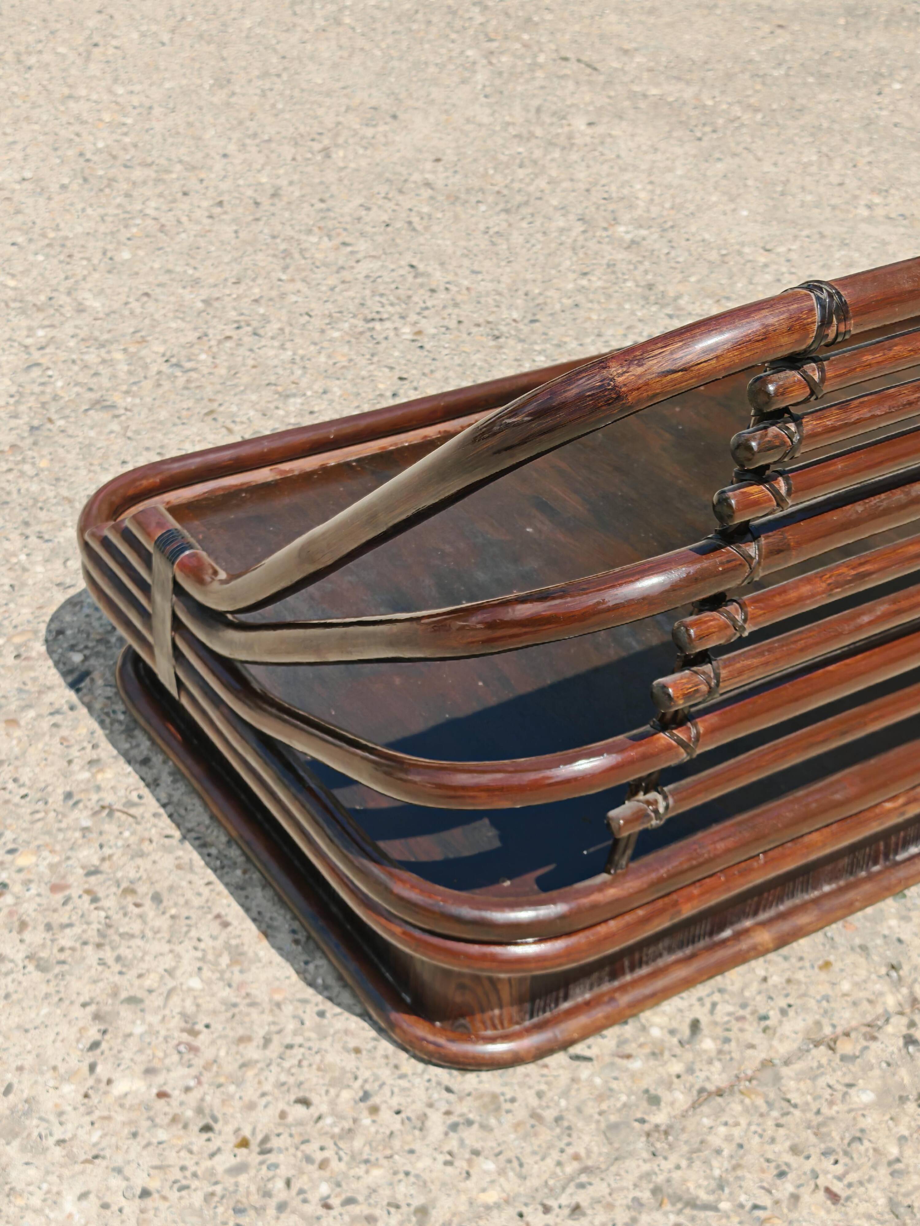 Canapé Mid Century Modern en bambou et cuir par Vivai del Sud