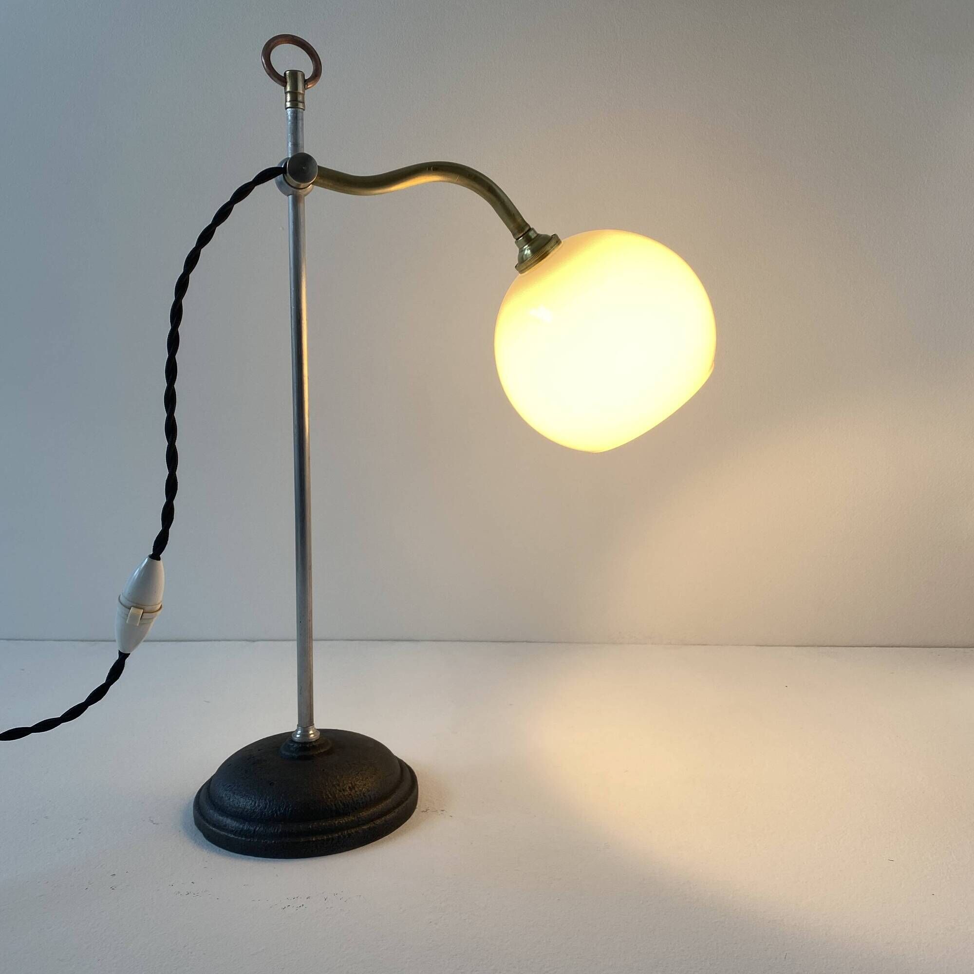 Vintage up and down lamp in opaline, brass and metal