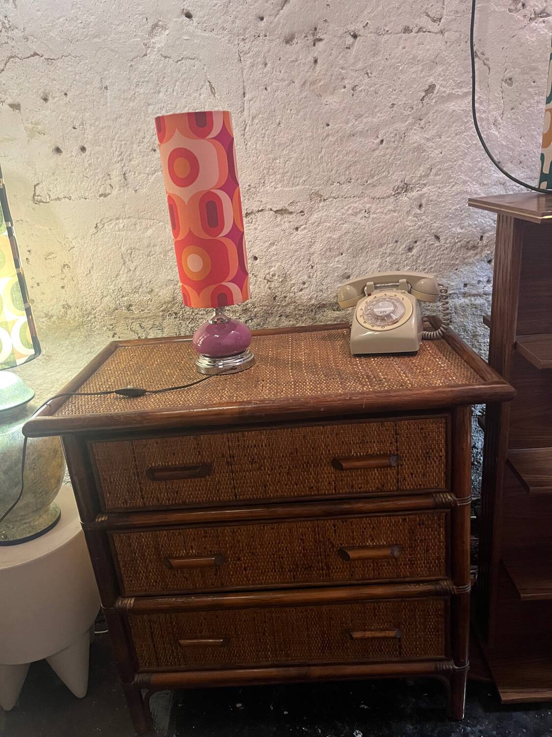 Commode vintage en osier et bambou
