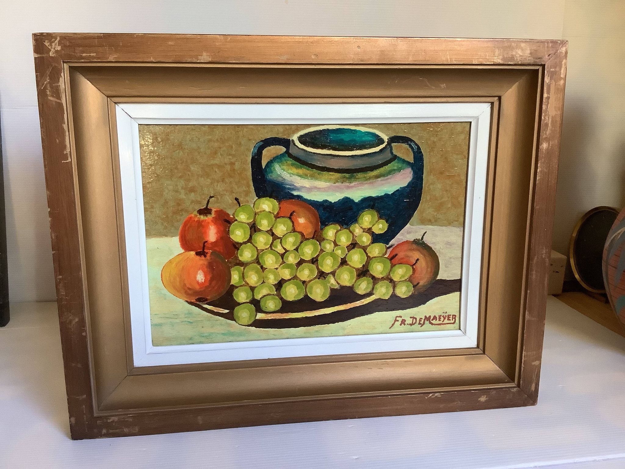 Still life painting oil on panel signed