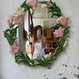 Oval ceramic mirror with flowers