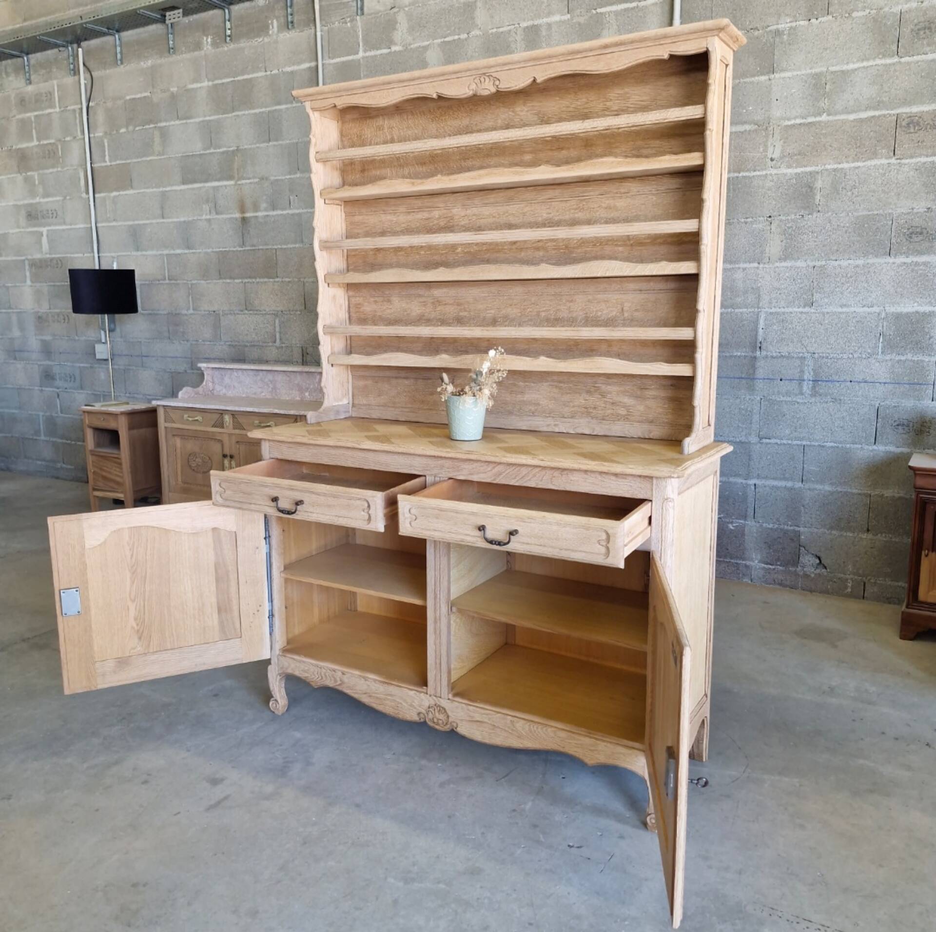 Oak sideboard fully sandblasted and varnished.
