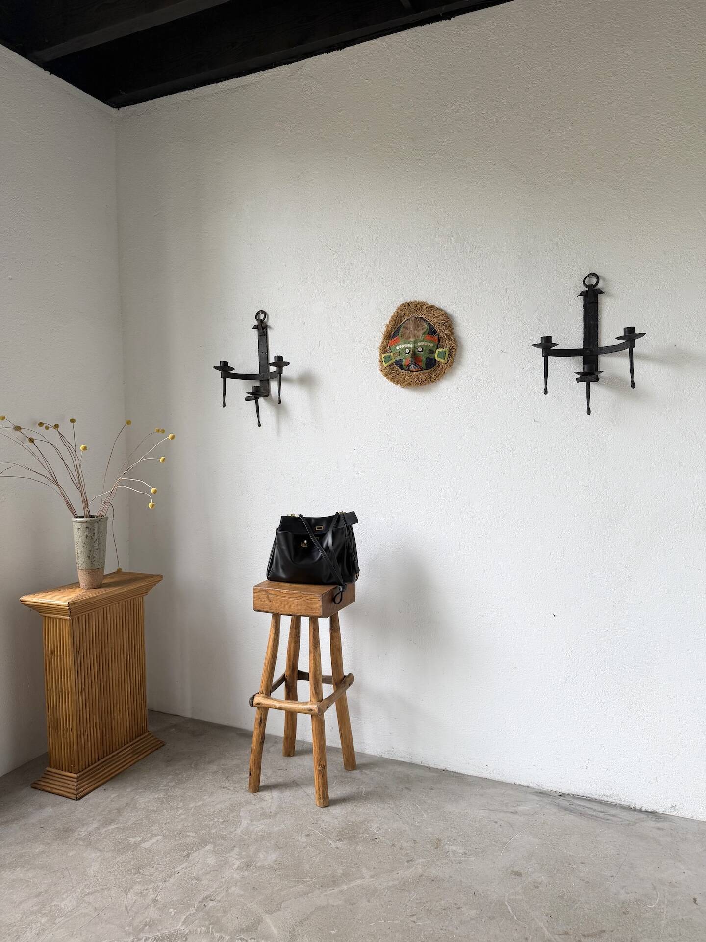 Wrought iron candle holders 1900 brutalist sconces