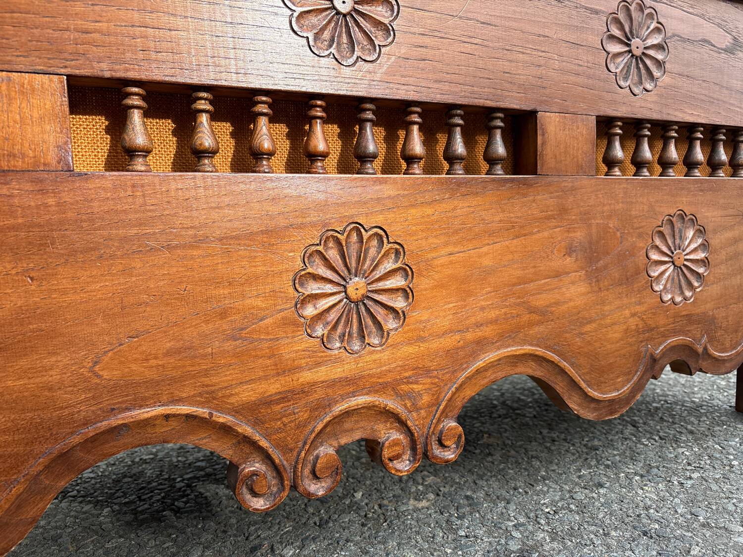 Carved wooden storage bench – rustic Savoyard style