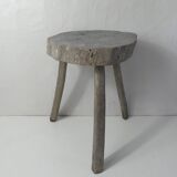 Old brutalist solid wood stool
