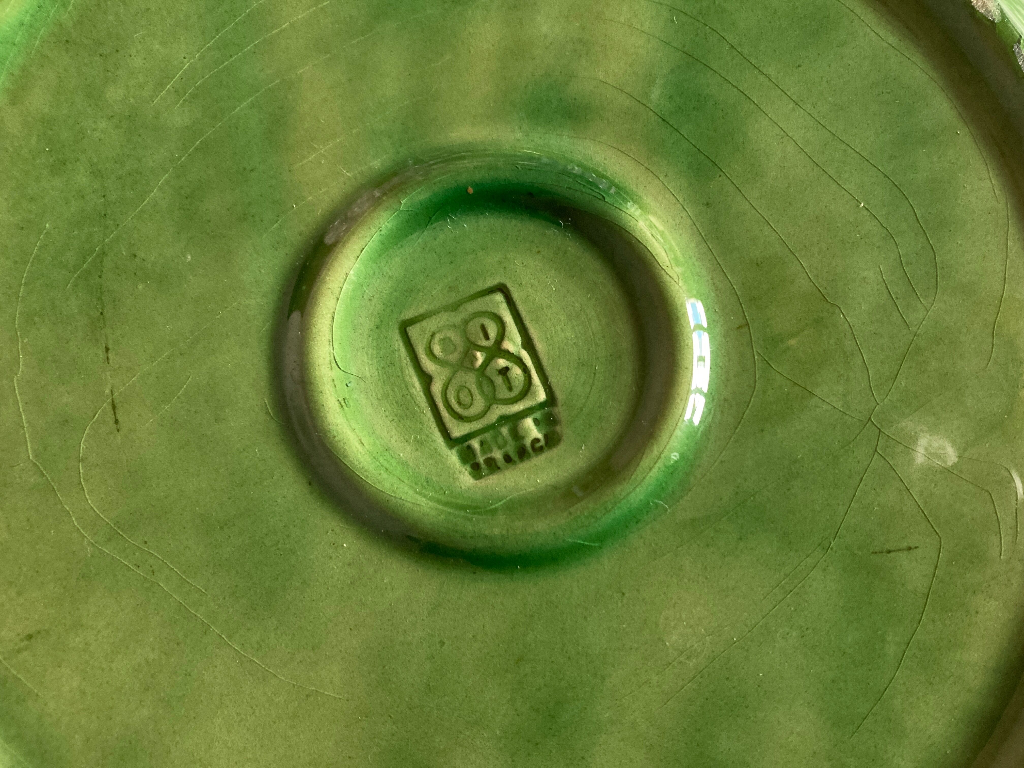 Glazed clay dish Biot verte XXL 1960