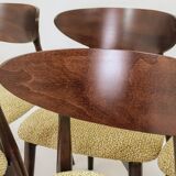 Set of 6 Dining Chairs, Light Beech Wood, Green Pattern  Fabric