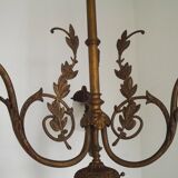 French Art Nouveau Bronze 4 Light Chandelier Leaf Detail White Glass Shades 4956