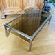 1970s coffee table in brushed metal, brass and smoked glass by Willy R