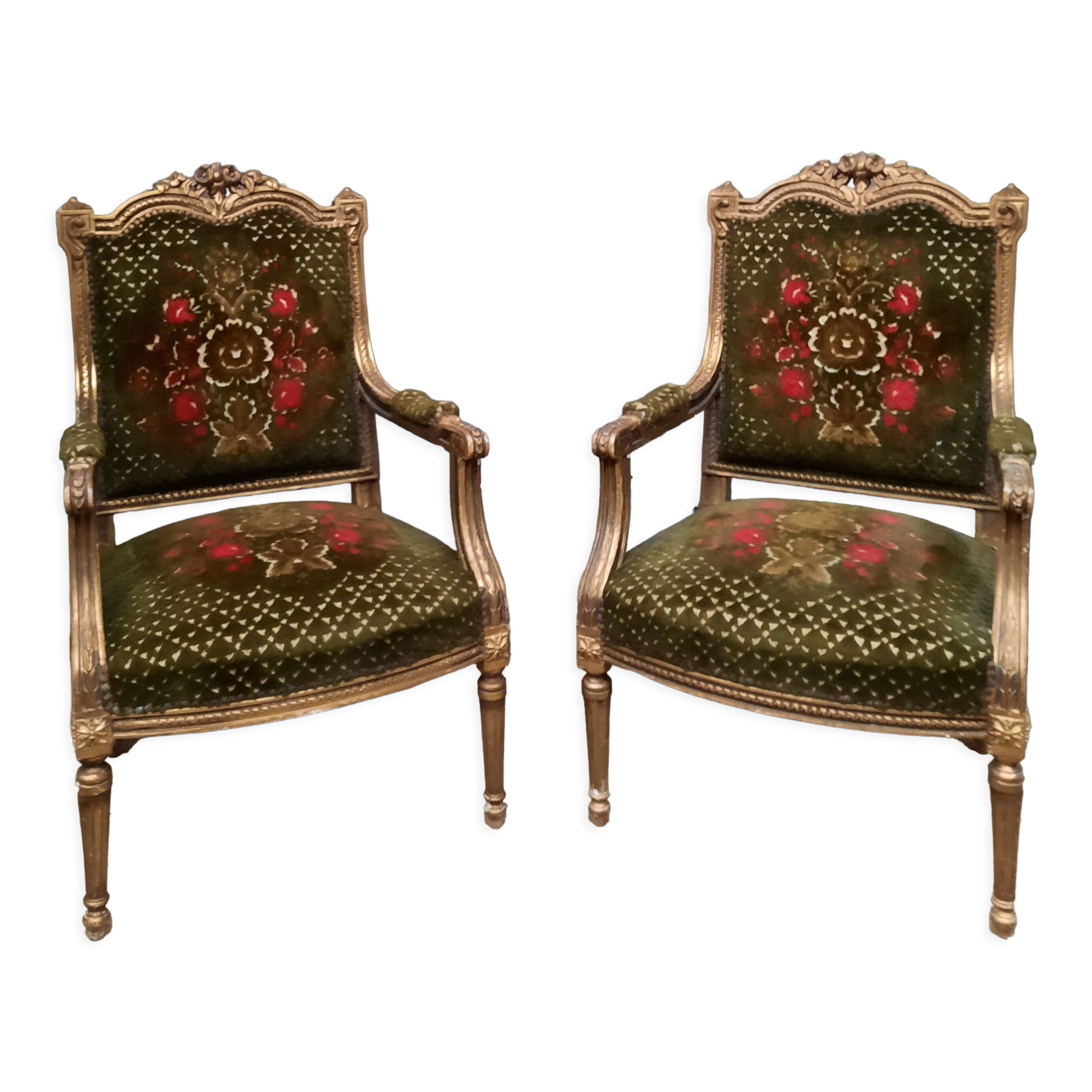 Pair of armchairs in gilded wood Louis XVI style