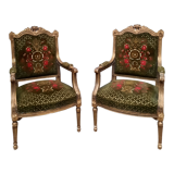 Pair of armchairs in gilded wood Louis XVI style