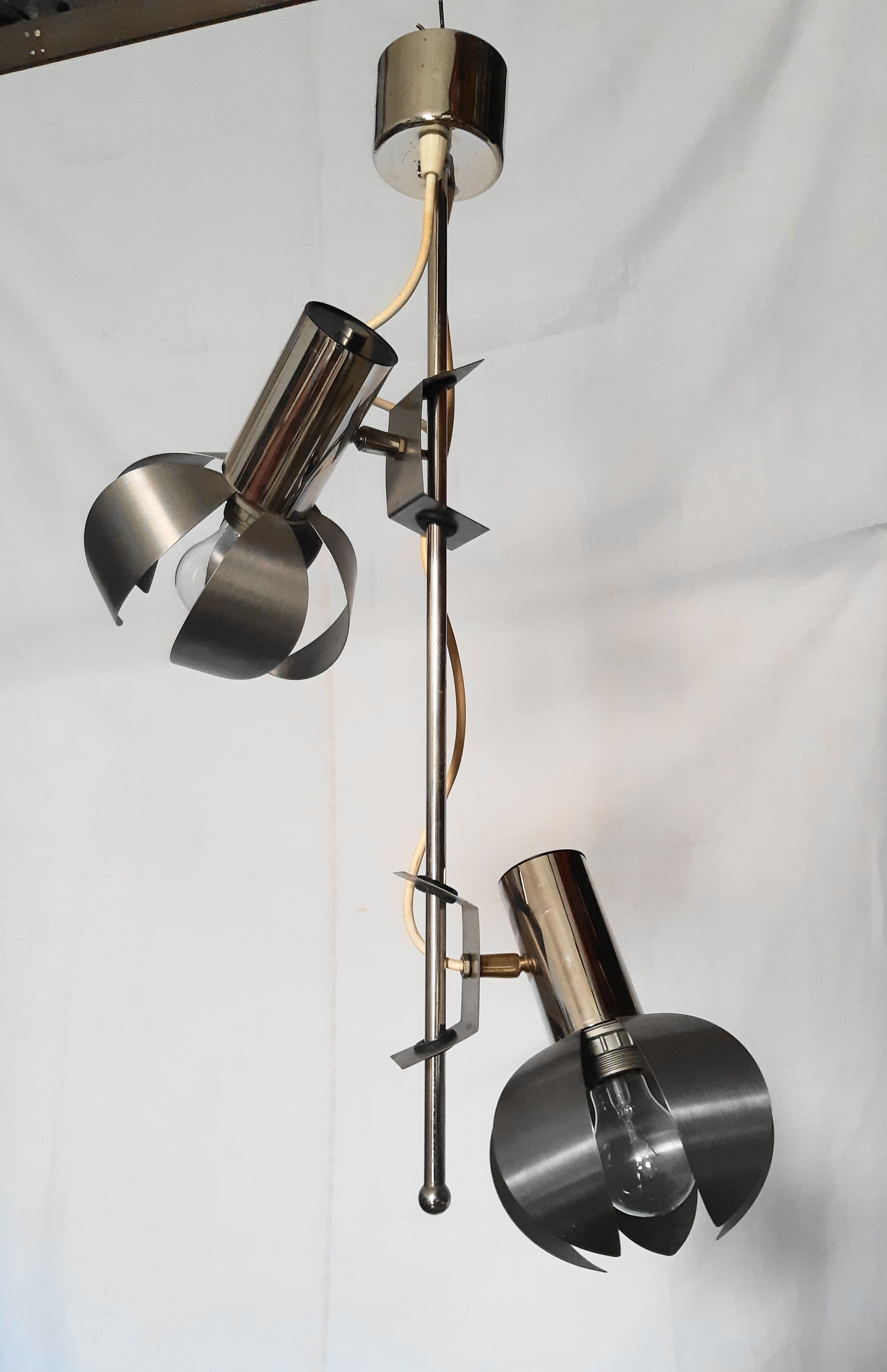 Chrome metal flower chandelier from the 70s