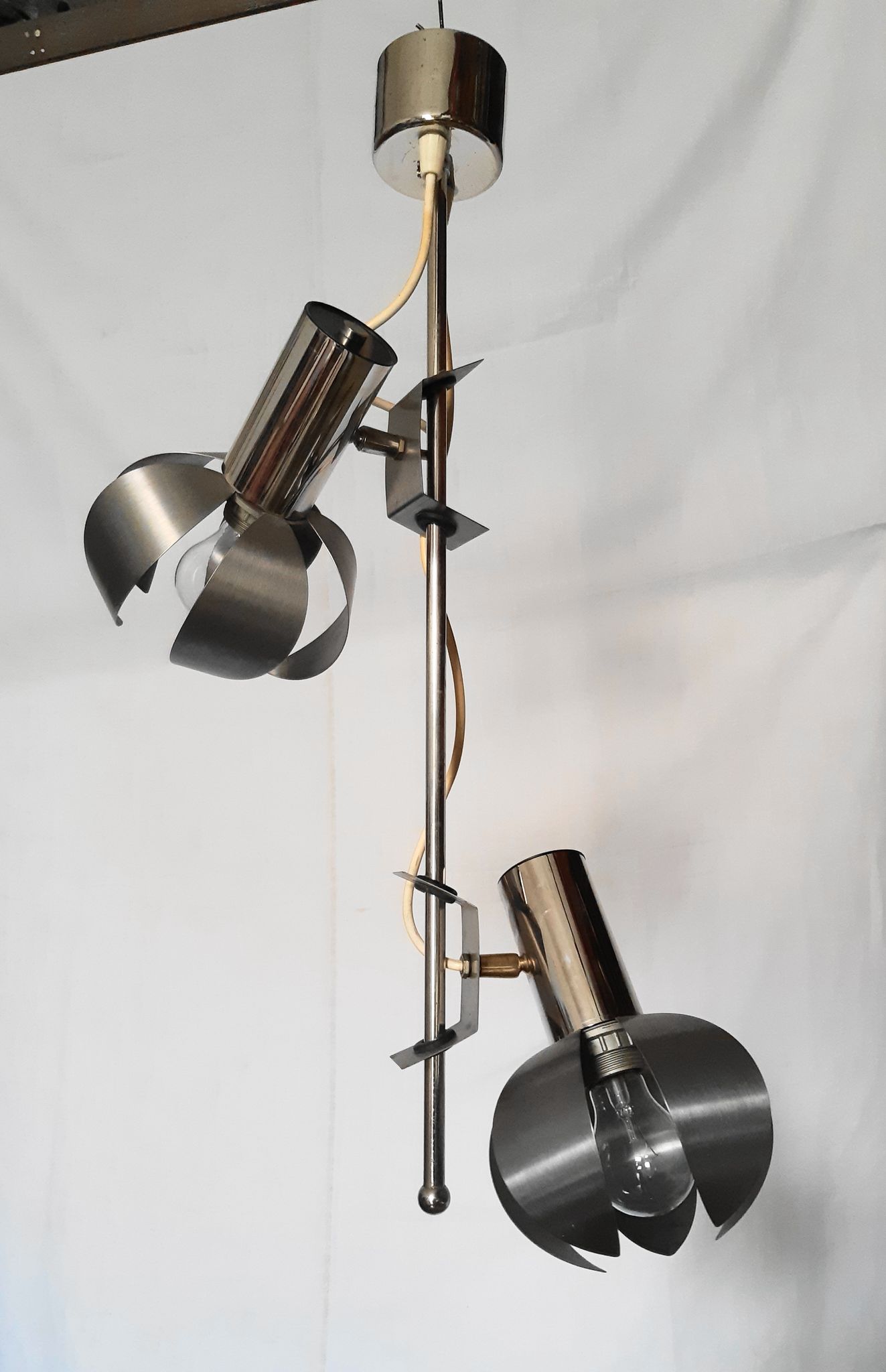 Chrome metal flower chandelier from the 70s