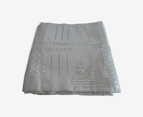 Nappe brodée décor chinois ancienne pur coton 230*155