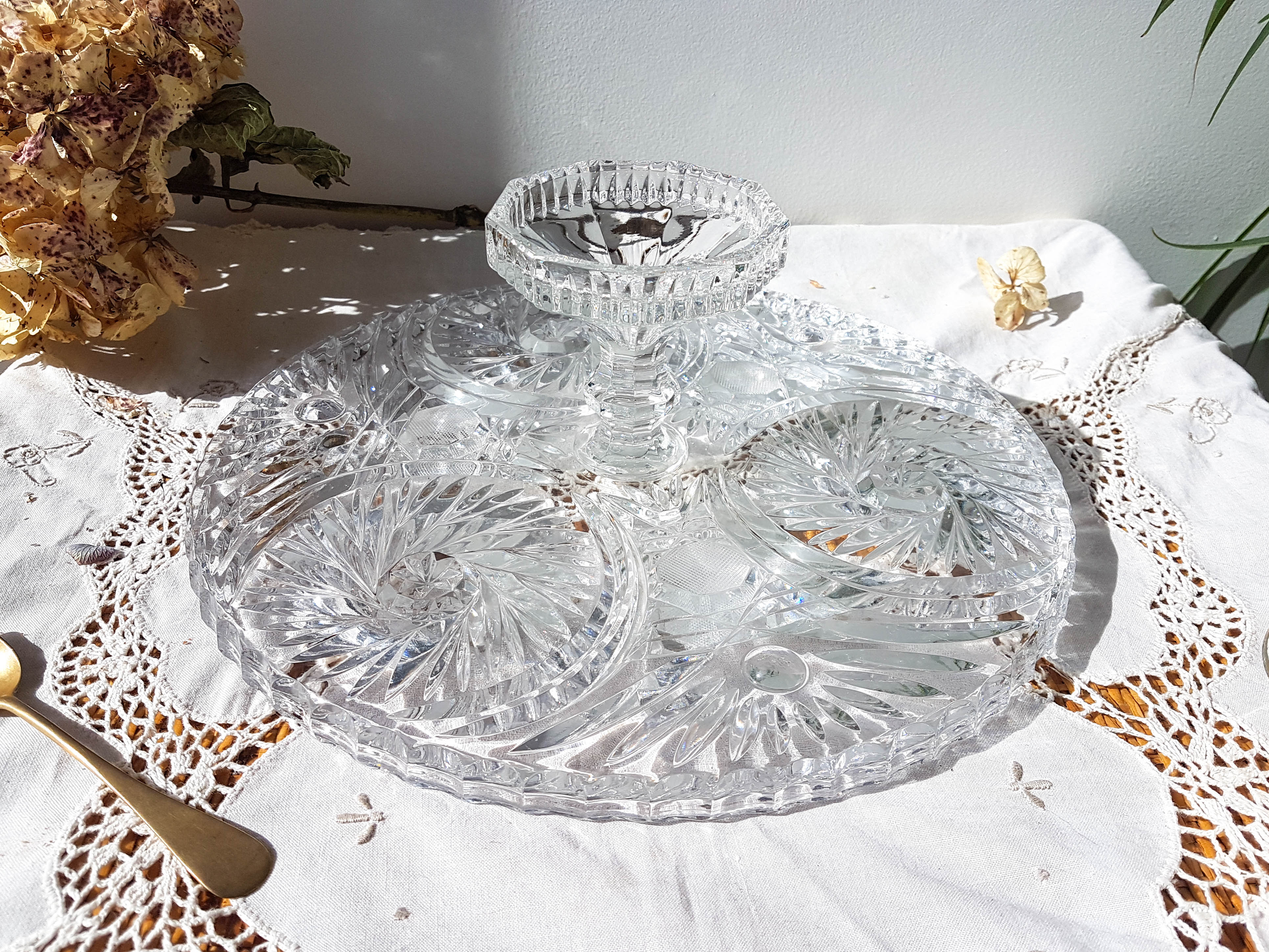 Vintage Crystal Pie Dish - Cut Crystal Serving Plate - Gateway - Centre d