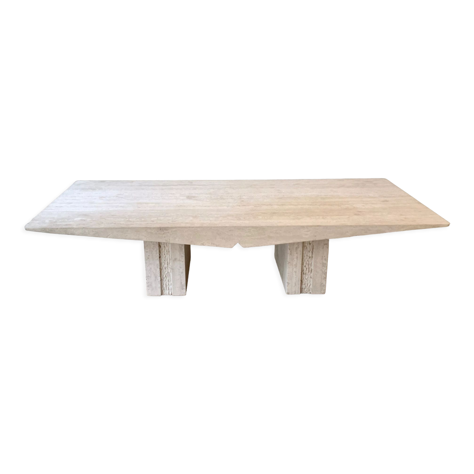 Vintage French coffee table in softened travertine