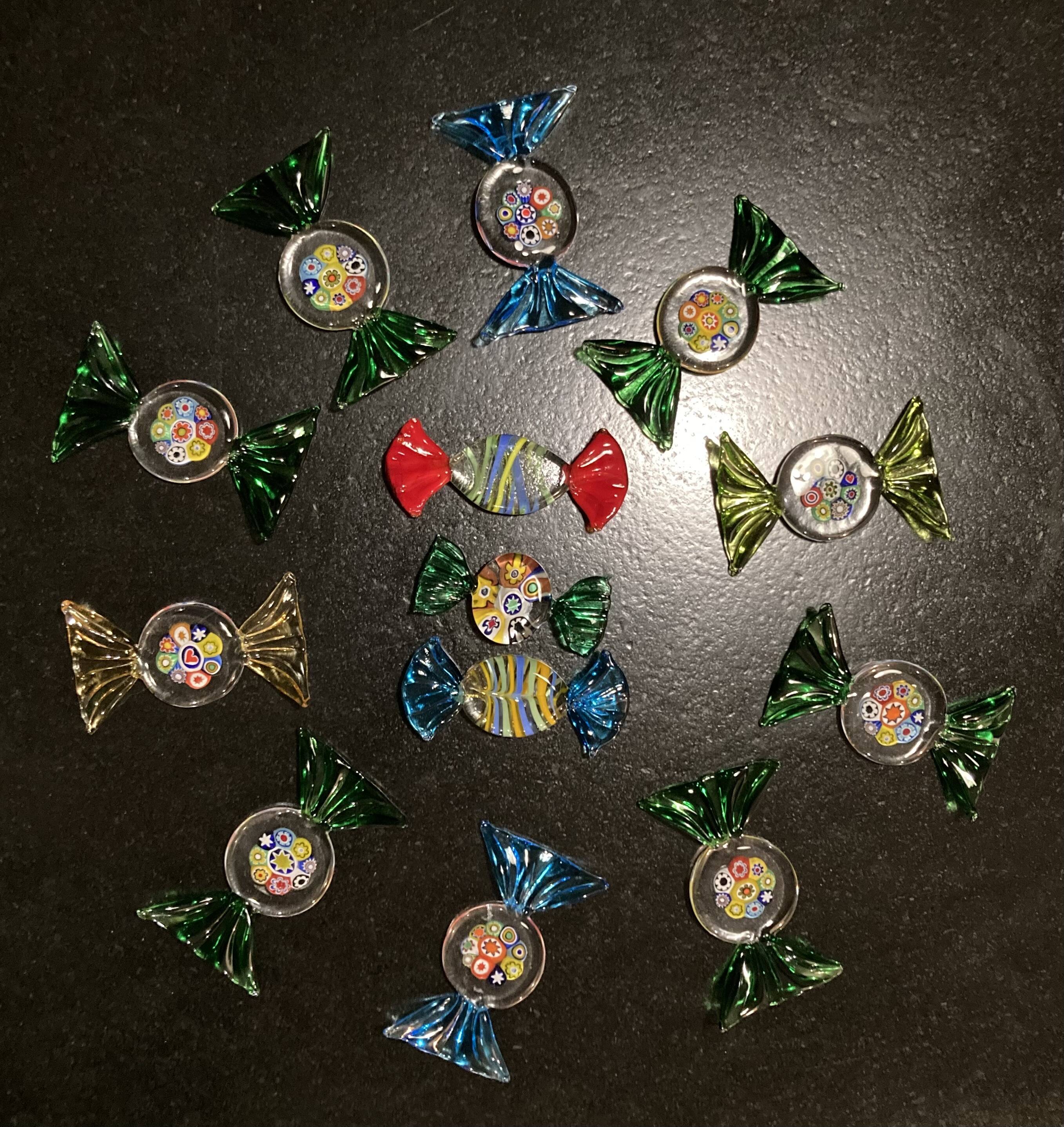 Set of Murano glass candy shaped knife holders