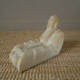 Alabaster sculpture empty pocket Asian decoration object handcrafted countryside seated man