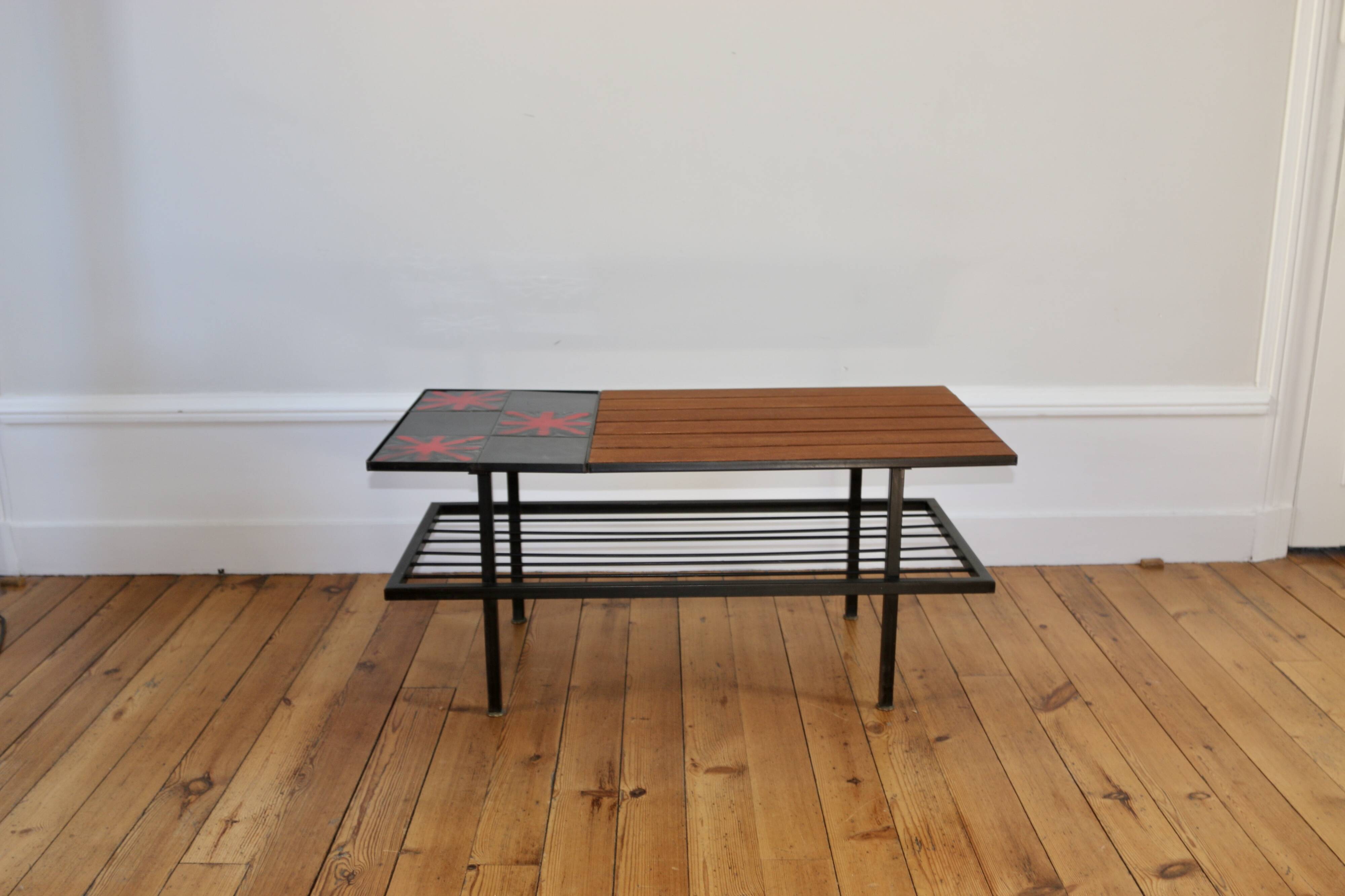Vintage teak and ceramic coffee table 1960