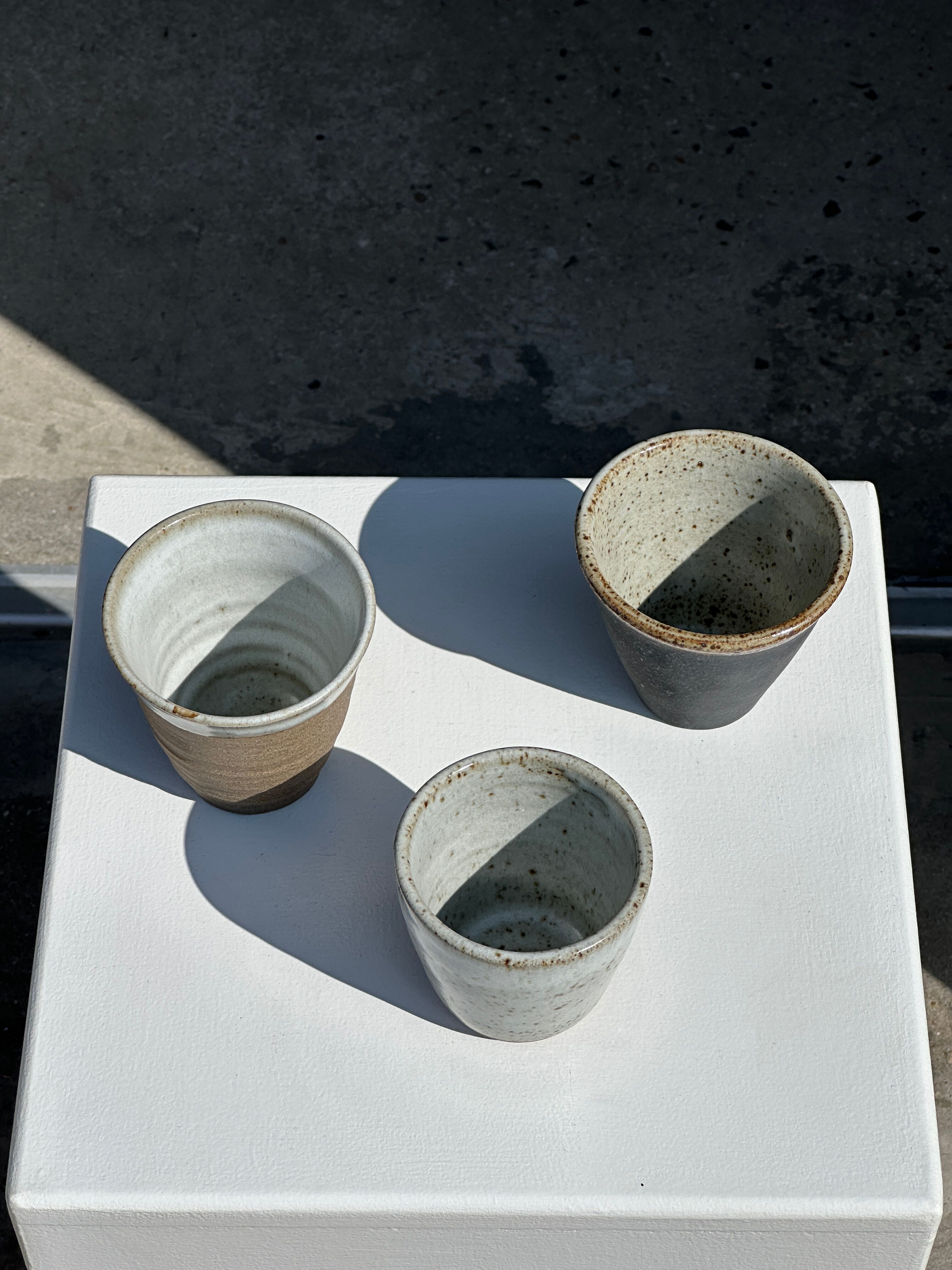 Set of 3 cups / mug in Indonesian ceramic (black, matte brown & speckled glazed)