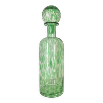 Grande carafe en verre soufflé moucheté vert avec bouchon boule