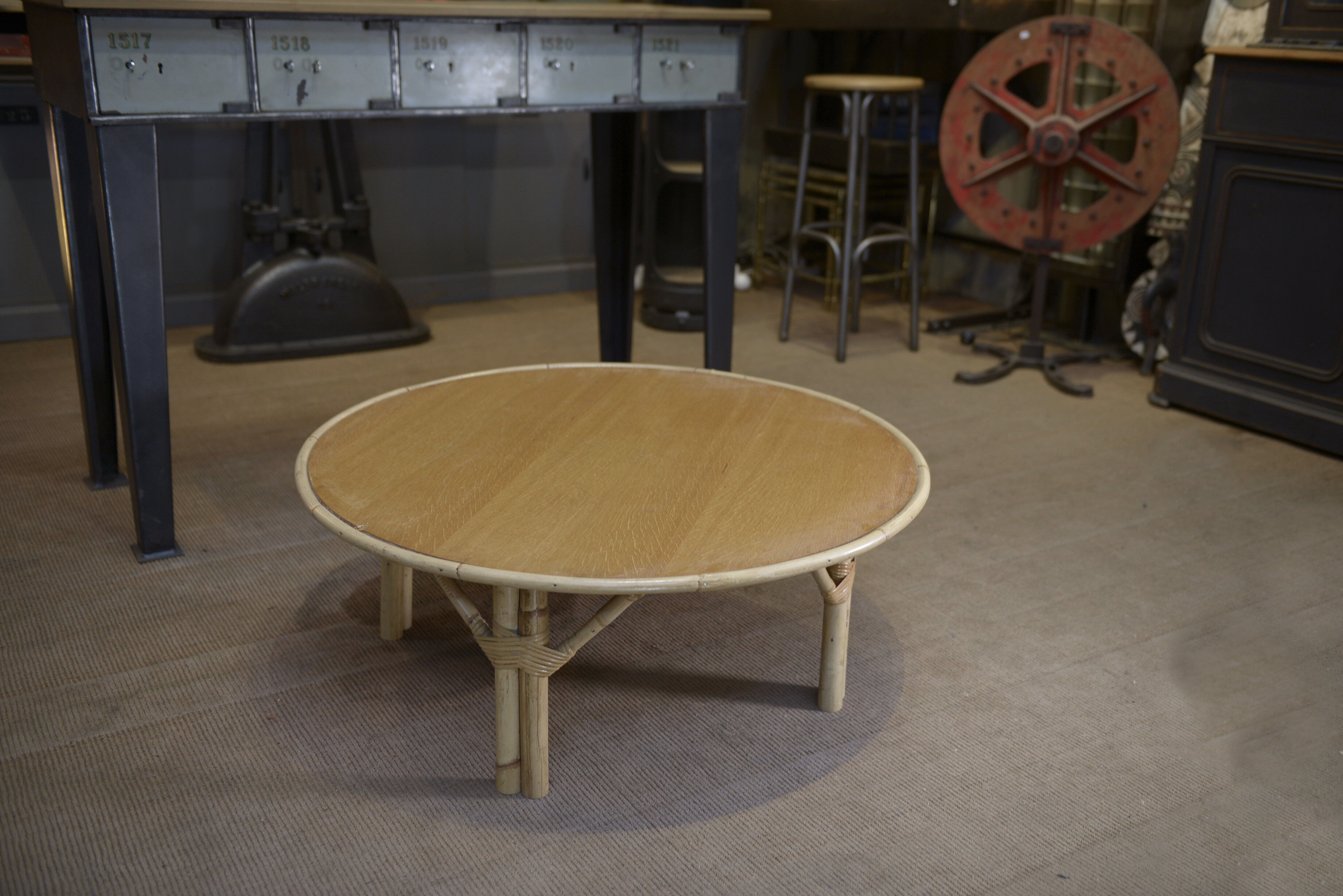 Round rattan coffee table 1960