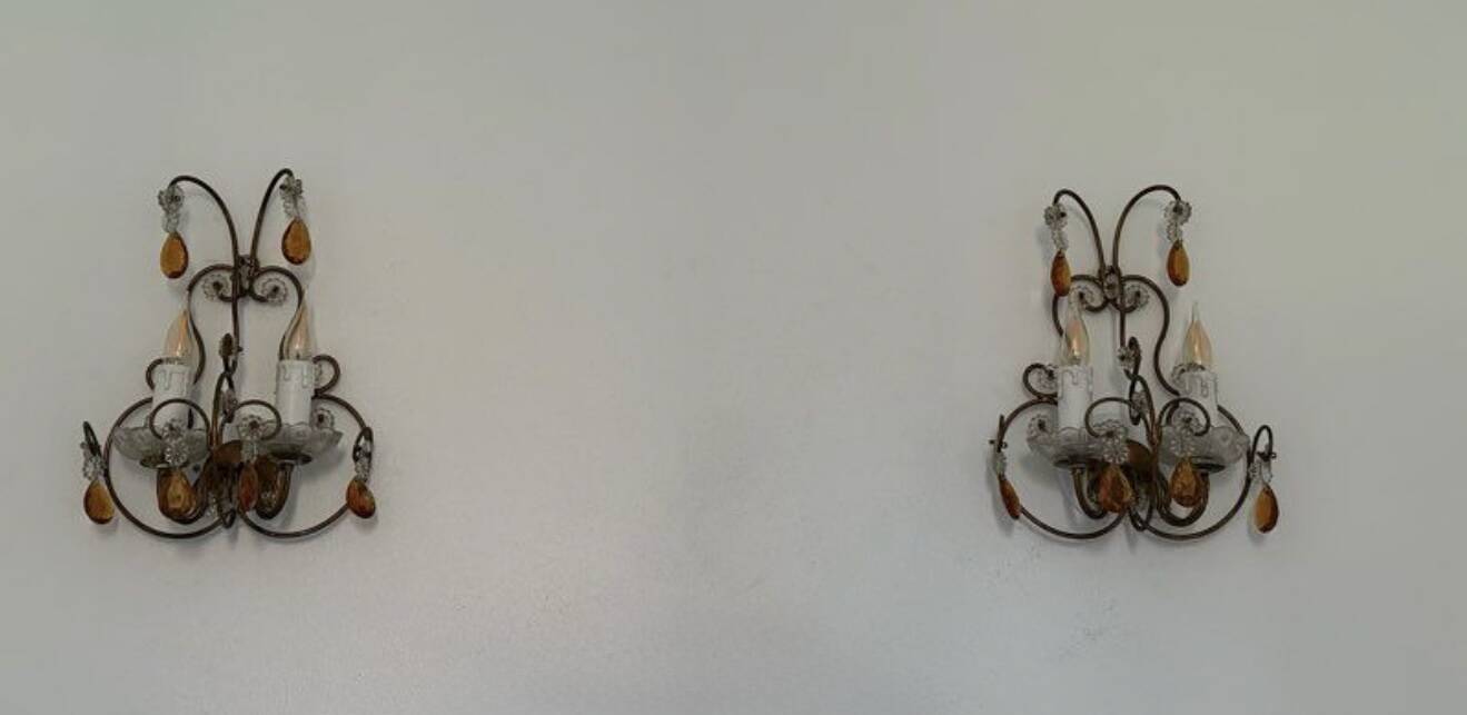 2 wall sconces with crystal drops