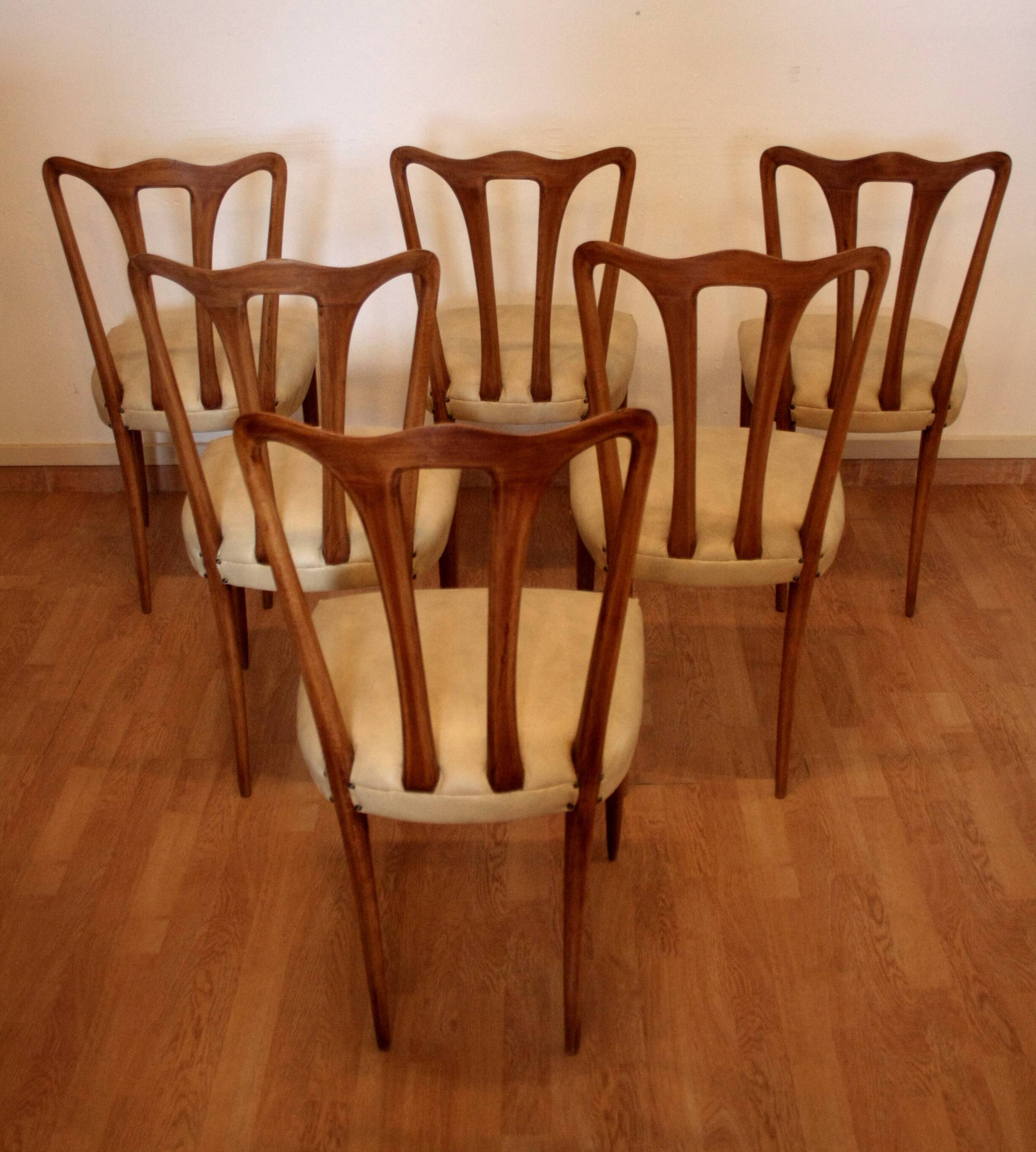 Set of 6 mid-century modern chairs, Italy, 1960s