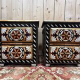 Pair of oriental bedside tables with inlays