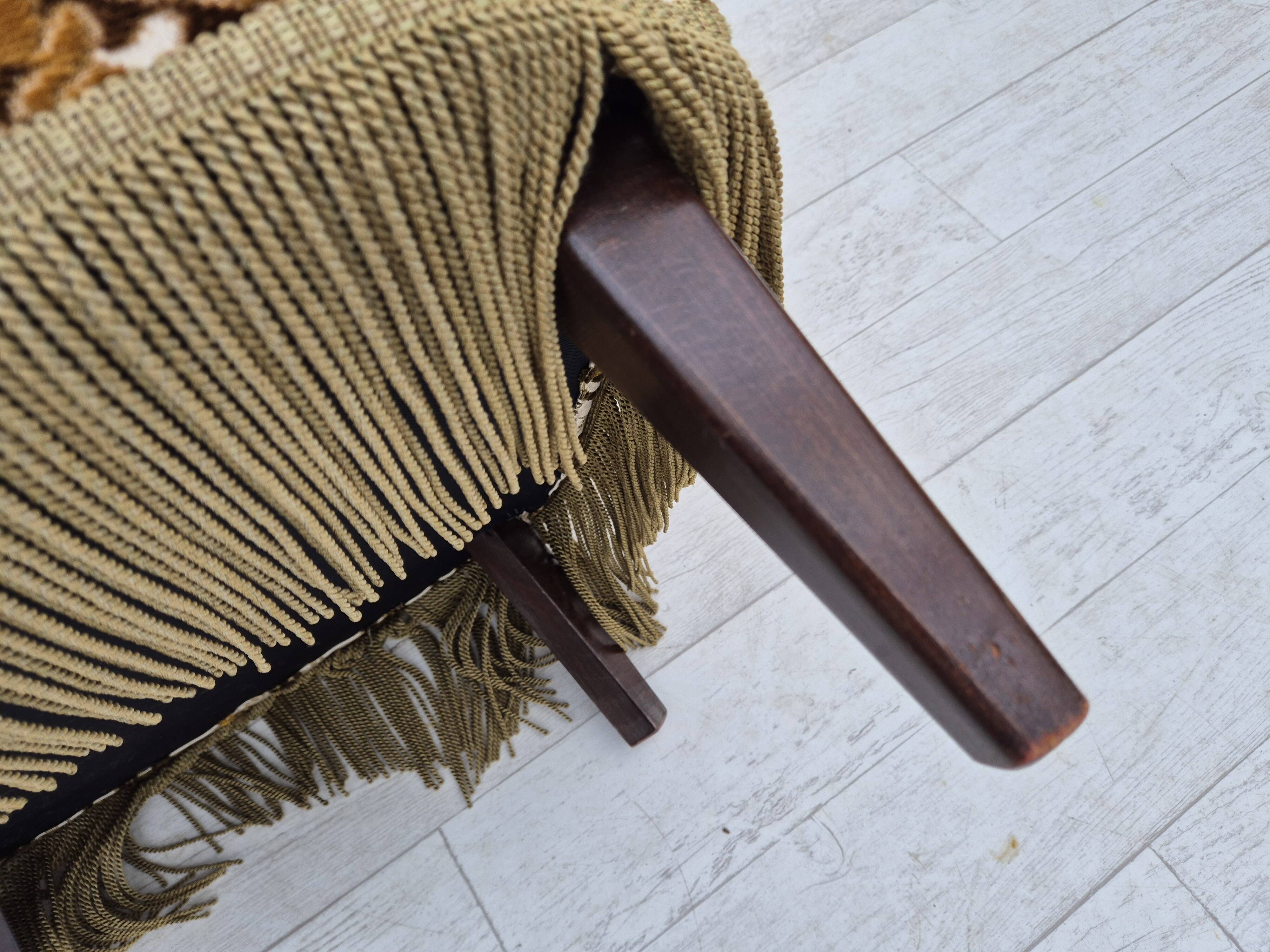 1960s, Danish highback armchair, furniture velour fabric, ash wood.