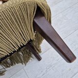1960s, Danish highback armchair, furniture velour fabric, ash wood.