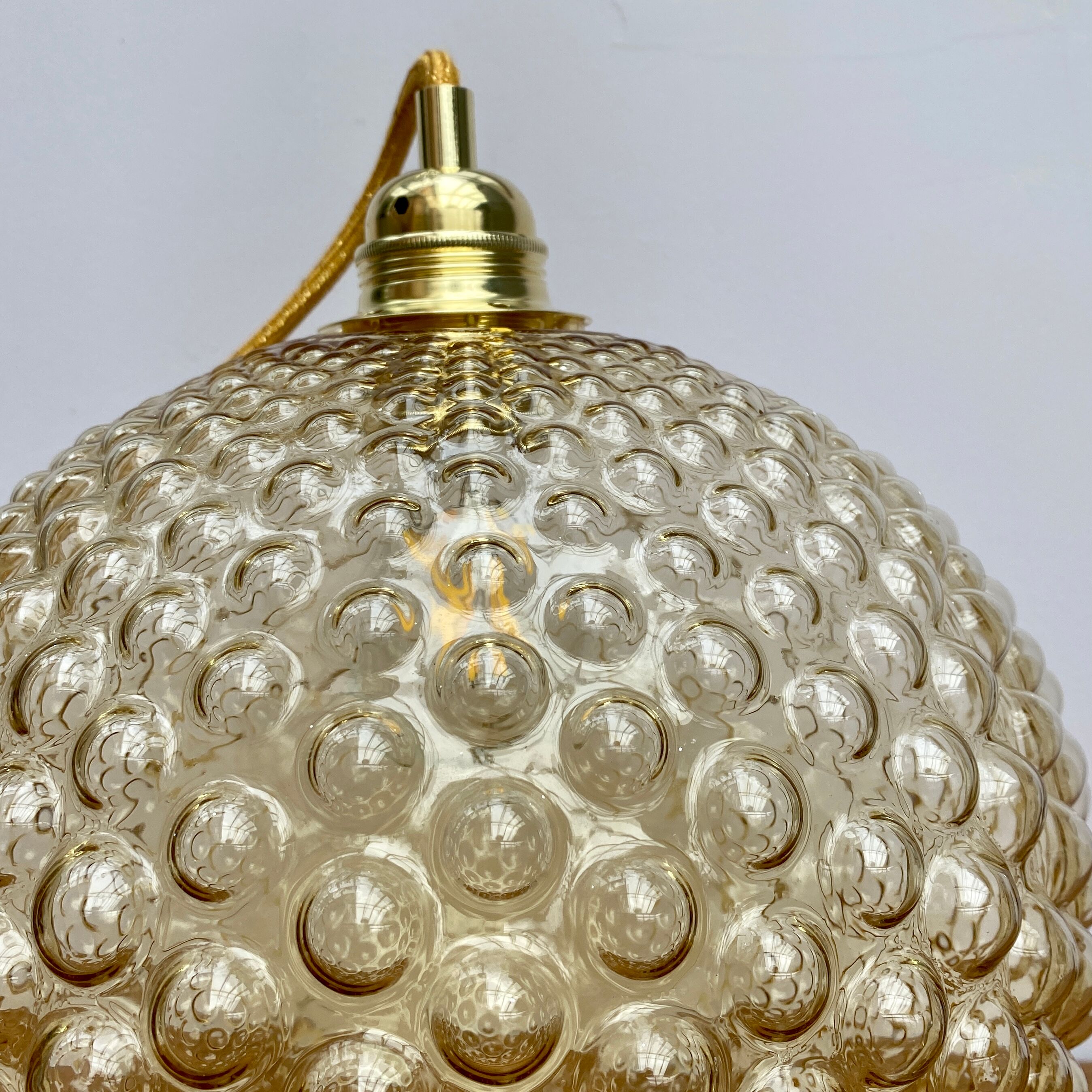 Vintage amber glass globe hanging lamp