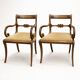 2 Antique Brass Dining Chairs with Inlaid Backs