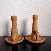 Paire de bougeoirs liège et terre-cuite.