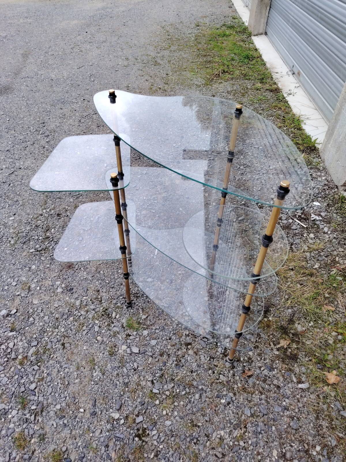 Removable shelving unit, glass and vintage brass