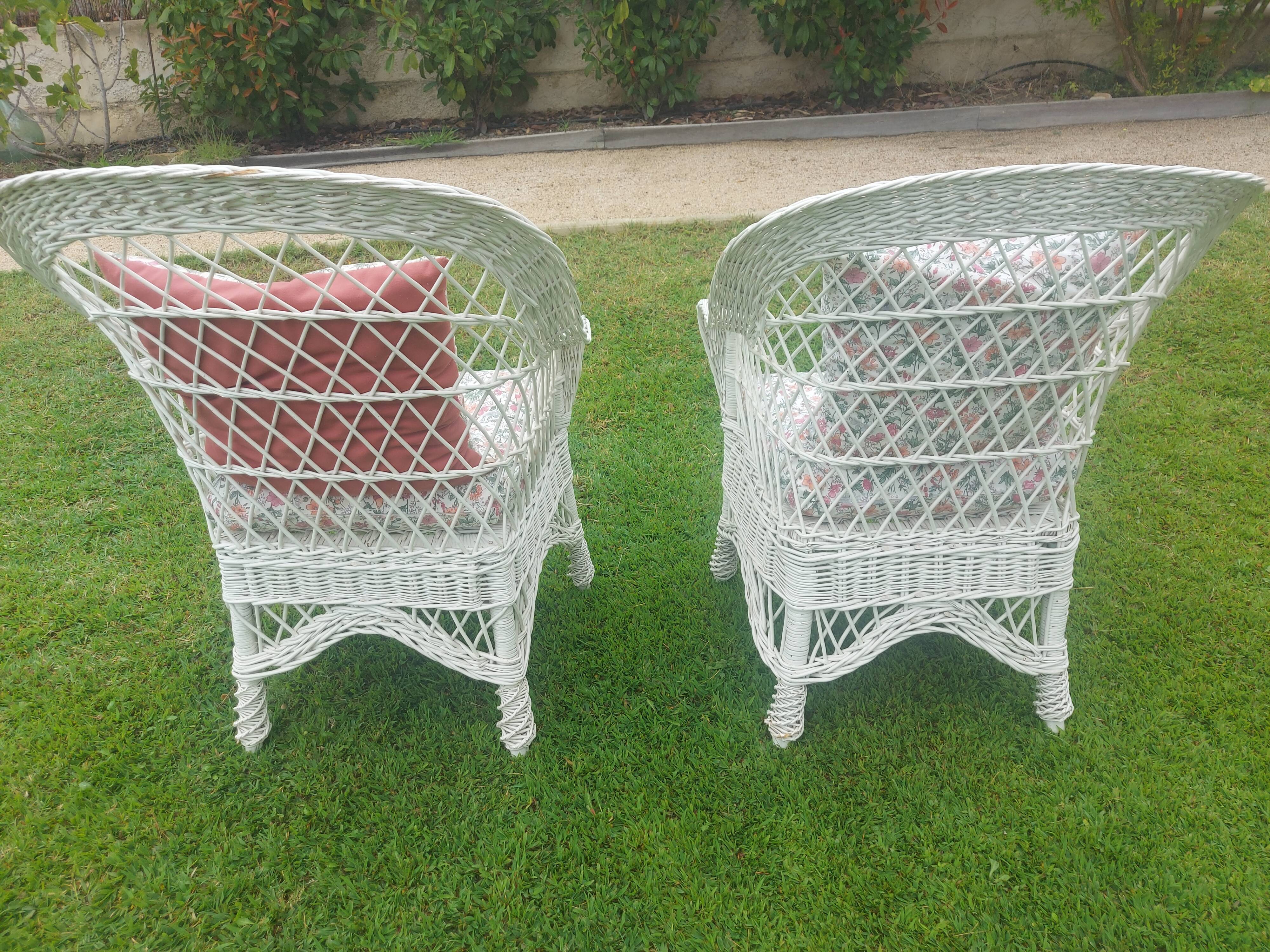 Rattan armchairs, white lacquered