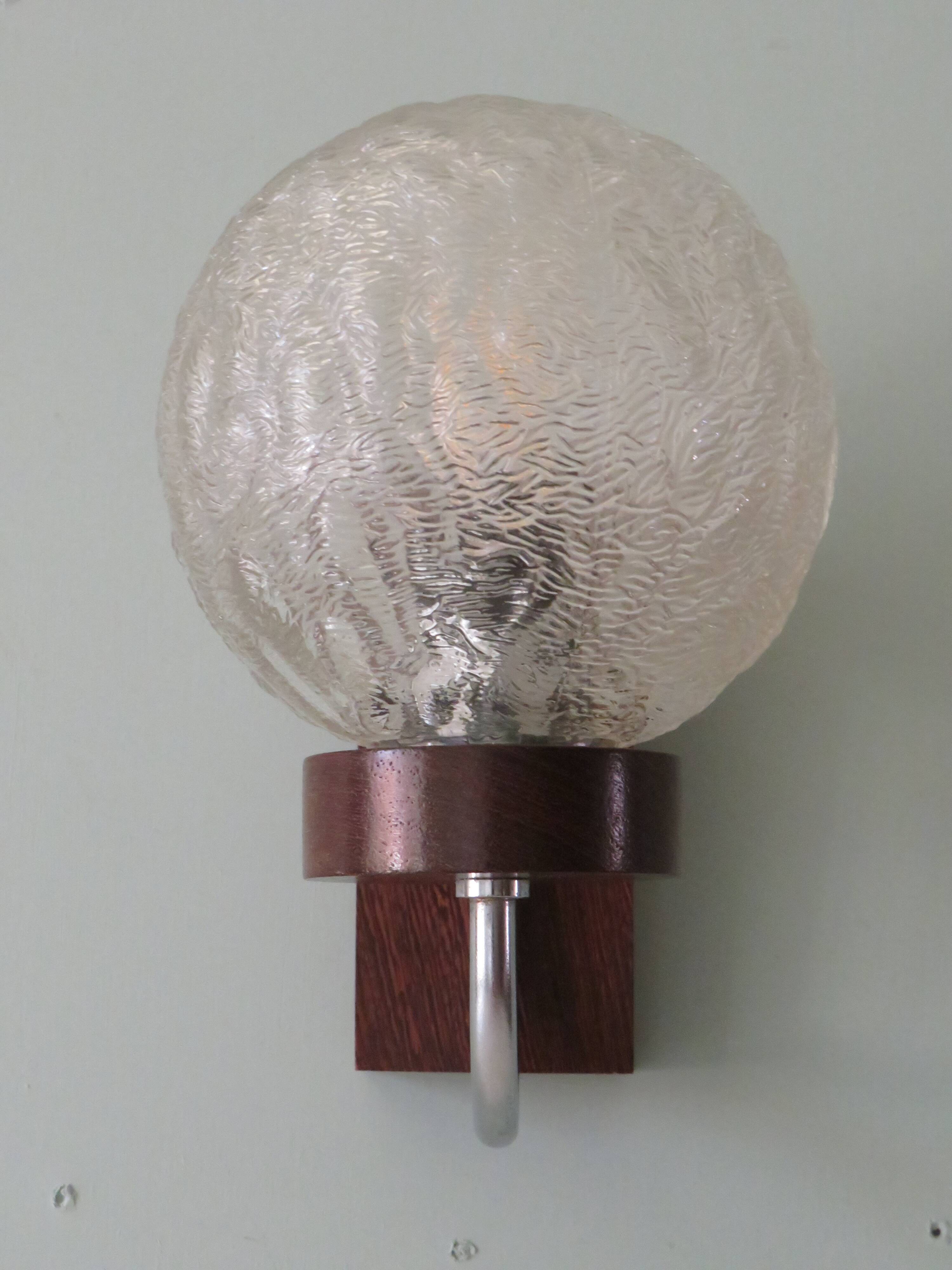Mid-century wall lamp, teak and glass, Belgium 1960-1970