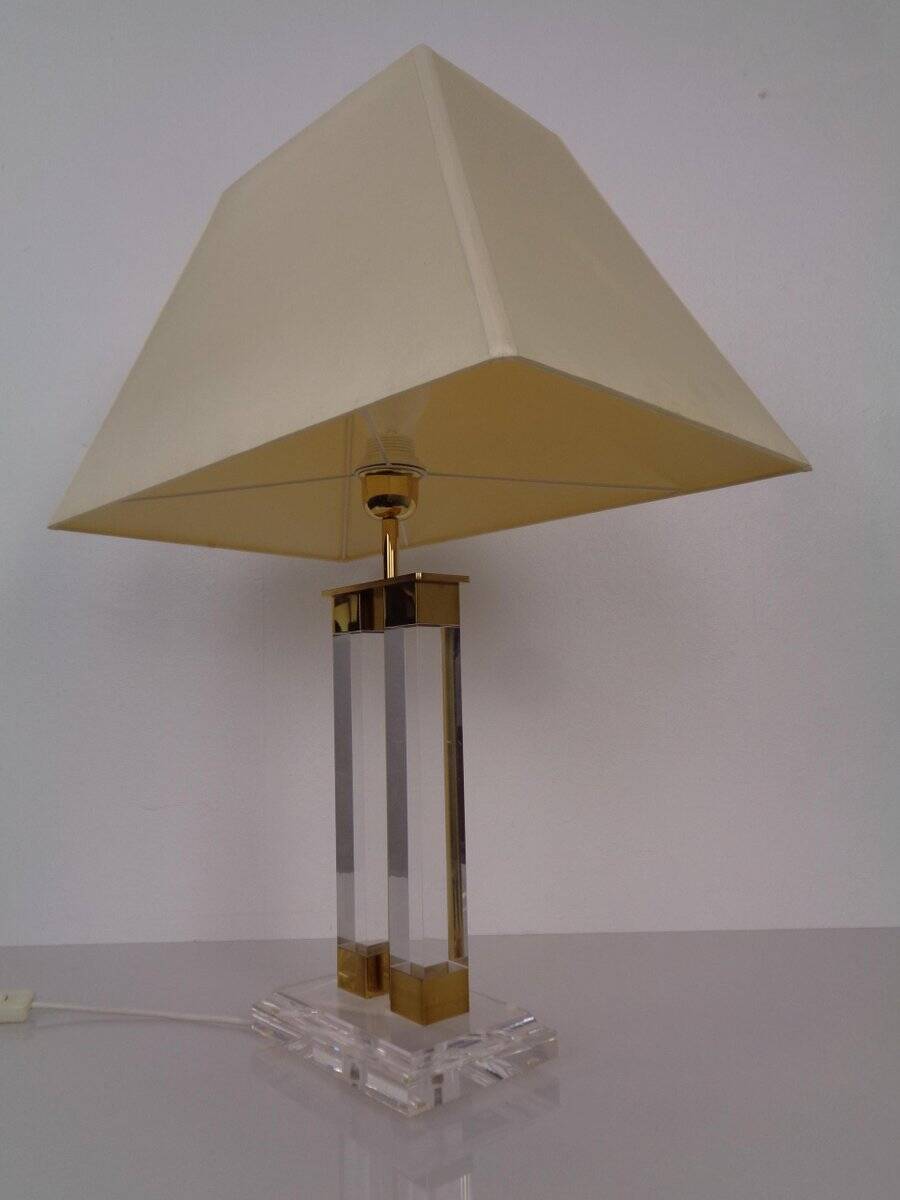 Hollywood Regency Acrylic Glass & Brass Table Lamp, Italy, 1970s