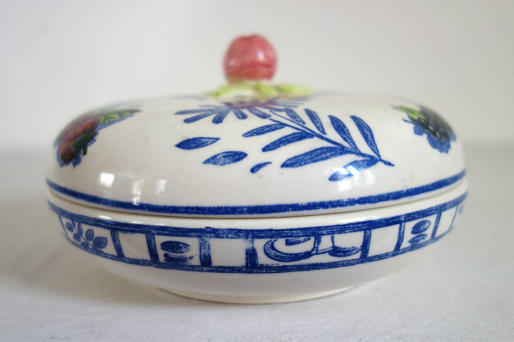 Gien earthenware candy box, vintage Blue Bird model