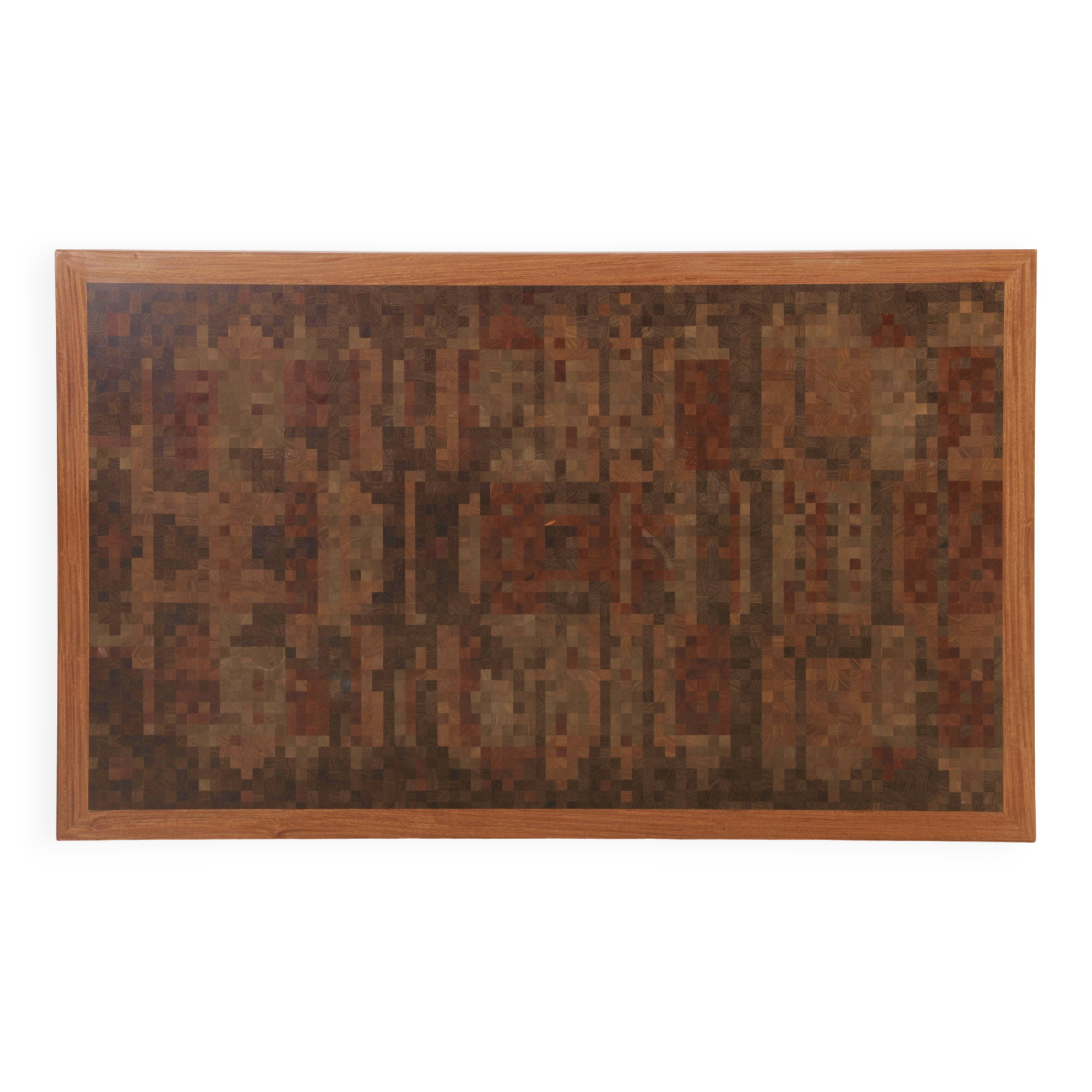 Large Scandinavian coffee table in standing wood marquetry