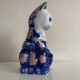 Large Vintage Chinese Blue and Pink Floral Ceramic Cat